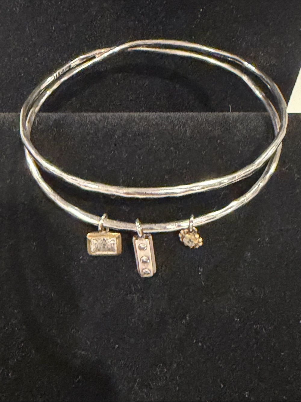 Vintage Silpada Sterling Silver Double Bangle Bracelet with Three Charms